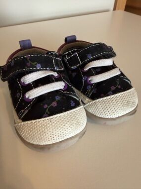 See Kai Run Black Floral Toddler Sneakers with Purple Accents